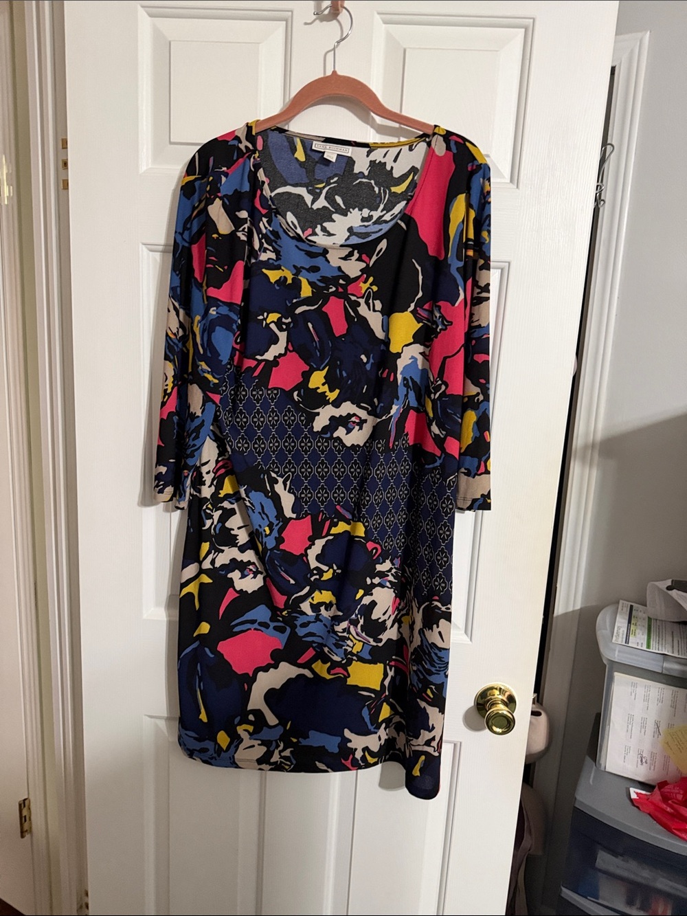 Dana Buchman Navy Multicolor Abstract Midi Dress